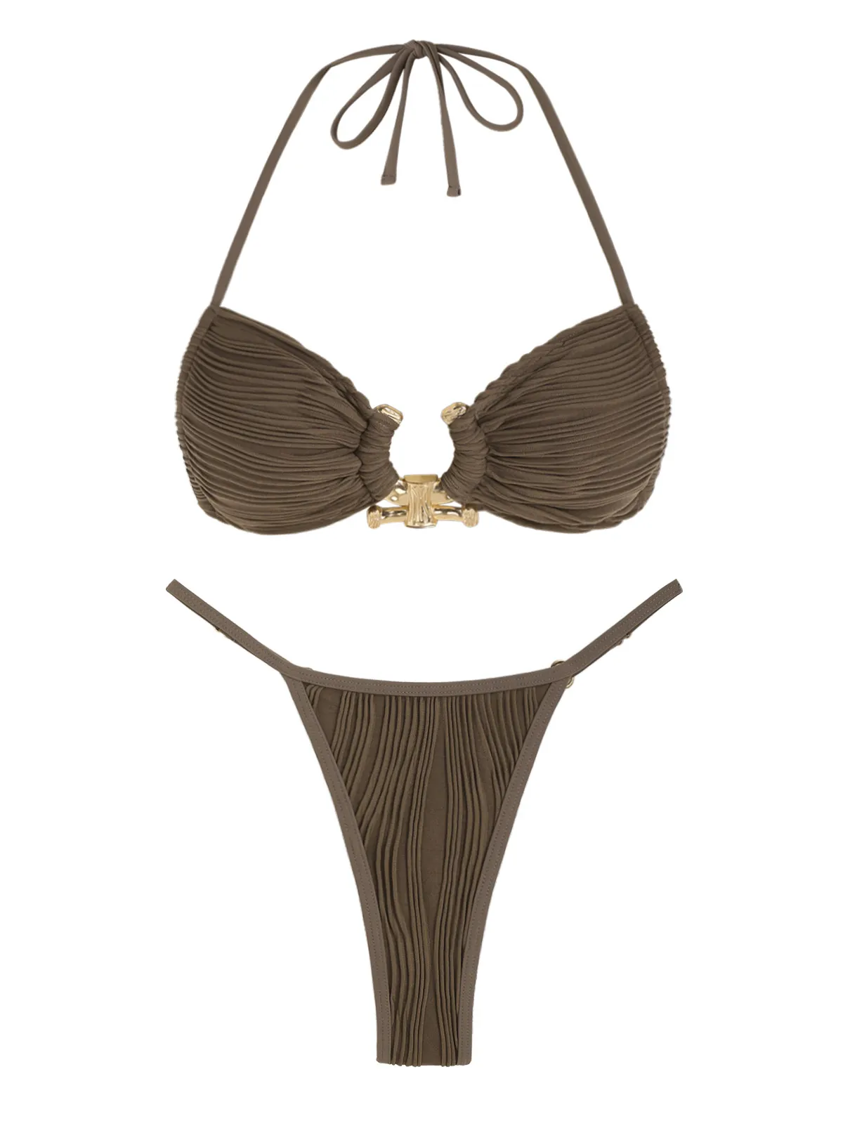 ZAFUL Cut Out Criss Cross Swimsuit For Women Textured Metal