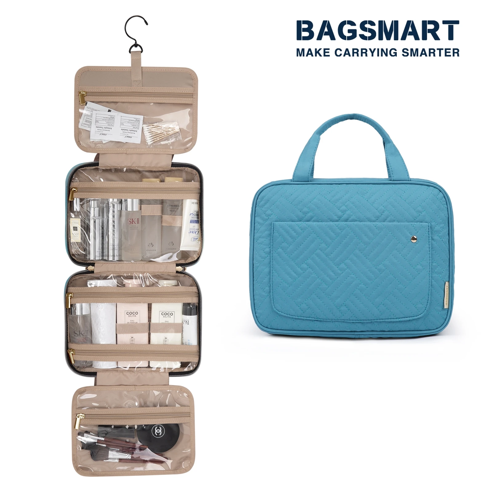 BAGSMART Toiletry Bag with Hanging Hook Water resistant Makeup Bag
