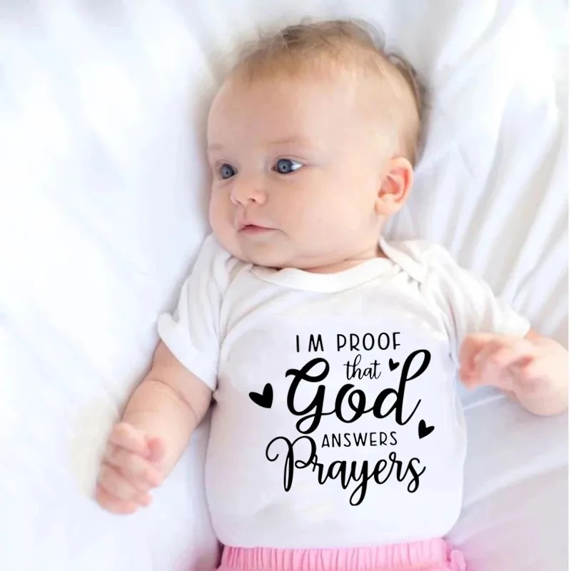 Carolui Newborn Infant Baby Boy Summer Bodysuit,Im Proof That God Answers Players Letter Printed Romper 