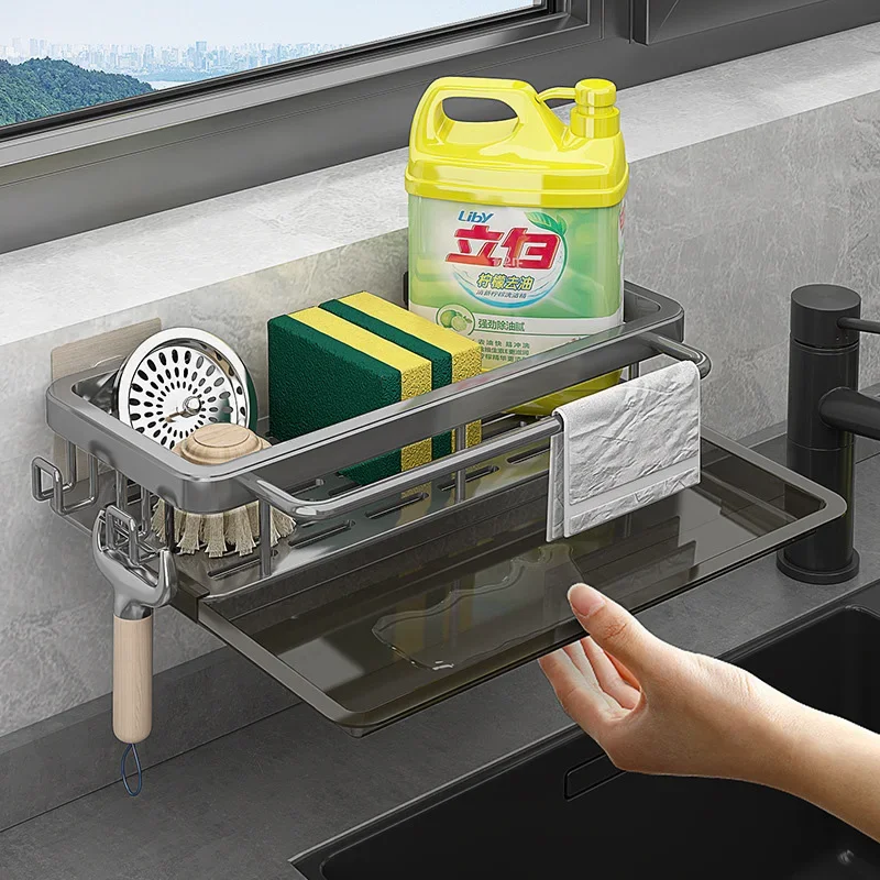 

Kitchen Sink Holder Storage Rack Thickened Space Alumimum for Towel Sponge Holder Drain Rack Basket Organizers Bathroom Shelves