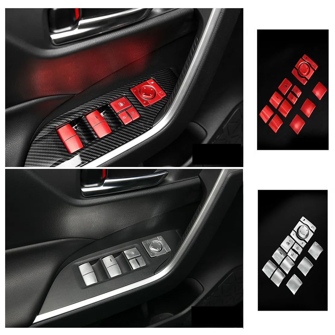 Car Door Window Lift Switch Button Cover Trim Sticker Sequin for Toyota RAV4 2019 2020 2021 Accessories, Red,14 PCS 6 Car Door Window Lift Switch Button Cover Trim Sticker Sequin for Toyota RAV4 2019 2020 2021 Accessories, Red,14 PCS 6