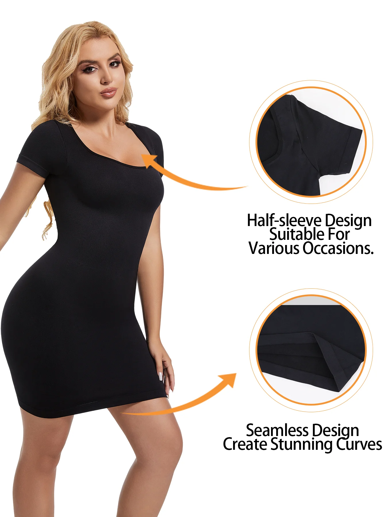 Description Picture 4 of itemWomen Seamless Dress Half-Sleeve Shapewear Skirt Tummy Control Butt Lifter Full Slips  Breathable Smooth Body Shaper
