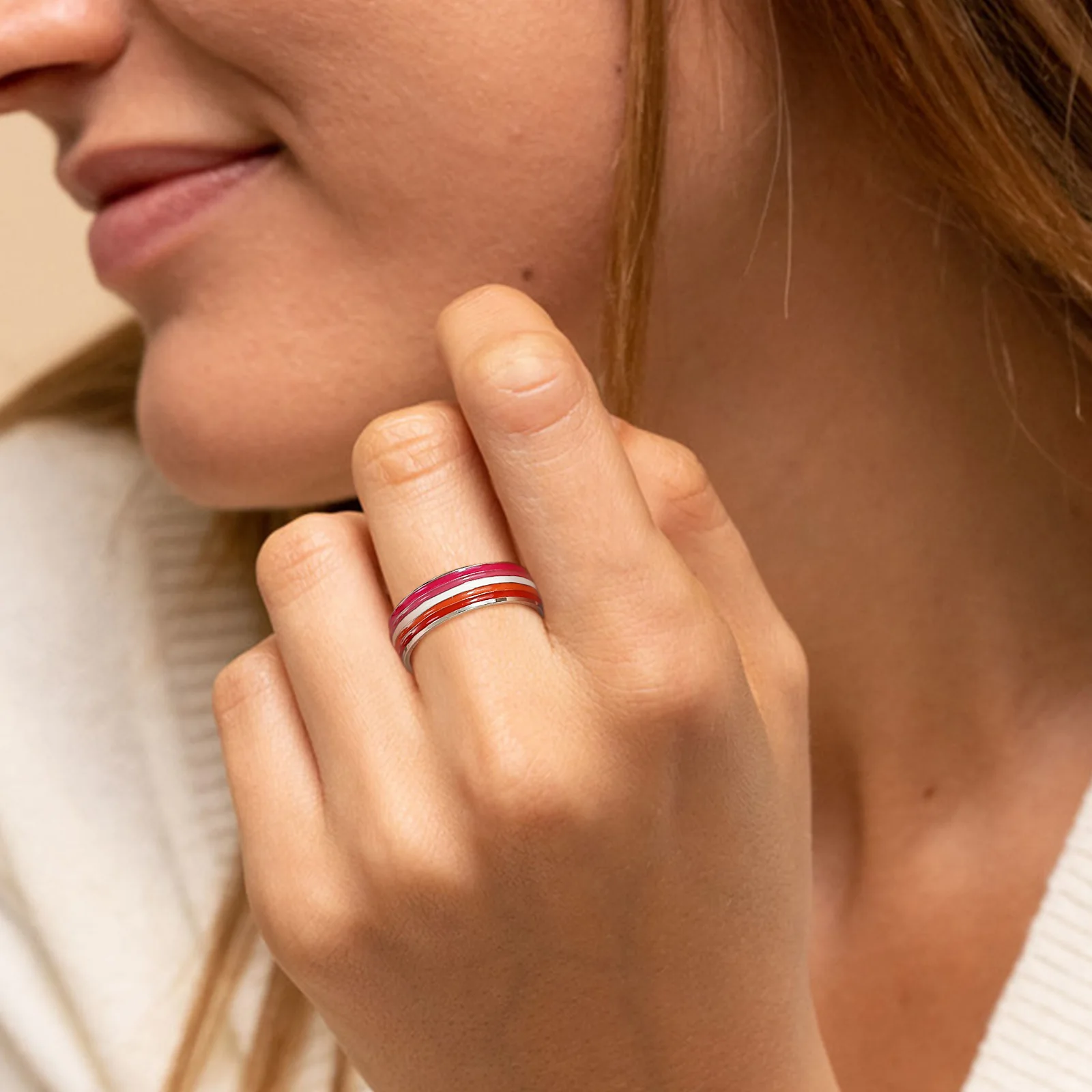 8mm Lesbian Ring for Women Red White Orange Lines Finger Band Pride Love Promise Jewelry finger ring