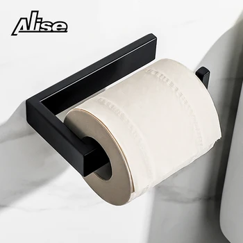 สแตนเลสสุขาม้วนผู้ถือ Wall Mount กระดาษทิชชูห้องน้ําผู้ถือ Self Adhesive Matte สีดํากระดาษทิชชูอุปกรณ์เสริม 1