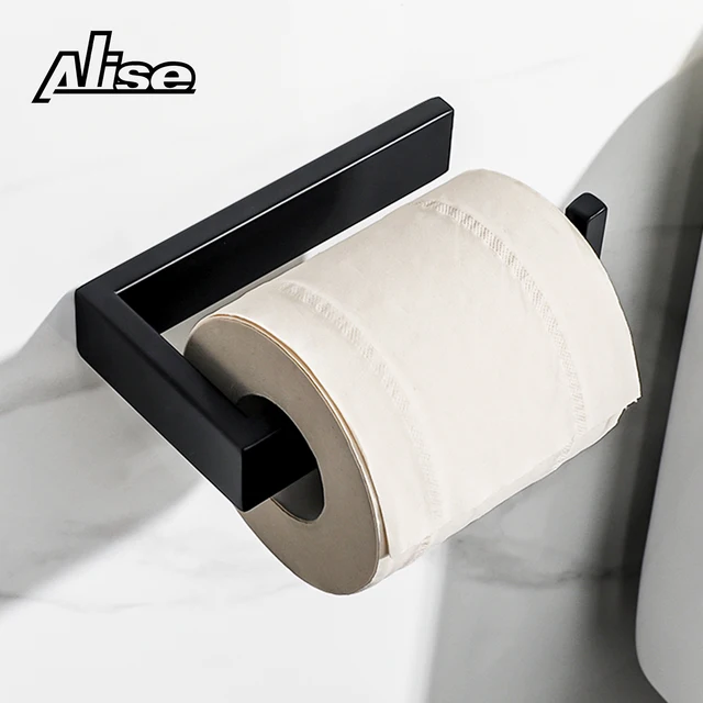 สแตนเลสสุขาม้วนผู้ถือ Wall Mount กระดาษทิชชูห้องน้ําผู้ถือ Self Adhesive Matte สีดํากระดาษทิชชูอุปกรณ์เสริม 1
