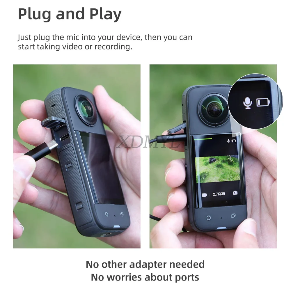 Sunnylife 1.5M Lavalier Microphone for Insta360 X4/Ace Pro Panoramic Camera Recording Microphone Type-C for DJI Action 5 Pro/X4 action camera accessory