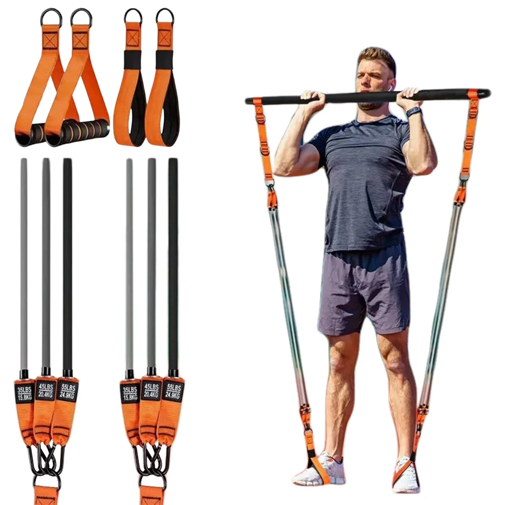 Pilates Workout Equipment & Resistance Bands Portable Weighted Exercise Pilates Bar for Home Gym Fitness Yoga Strength Training 5