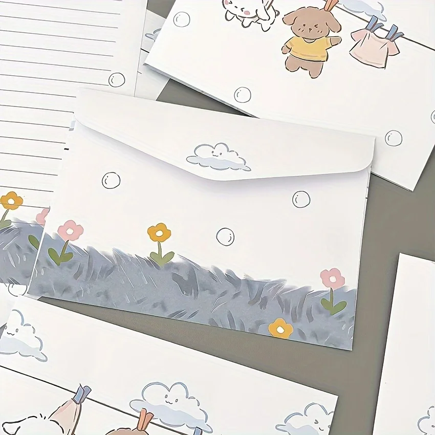 4 charming puppy and floral letter sets with envelopes-creative handwritten stationery for students, holidays, and birthdays