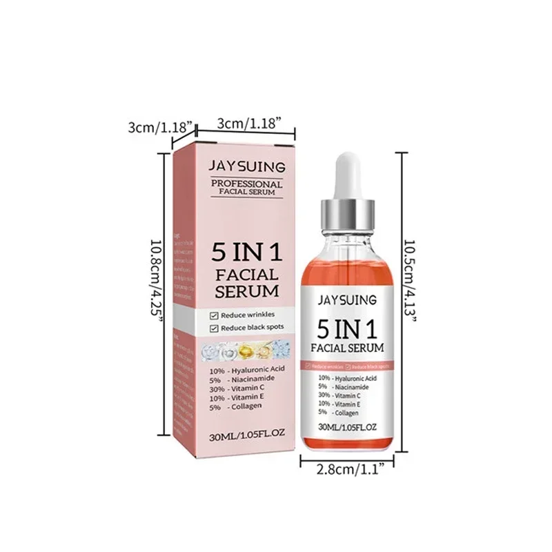 Jaysuing Hyaluronic Acid Face Serum 5 In 1 Moisturizing Brightening Anti-Aging Vitamin C Shrink Pores Serum Skin Care 30ml 6