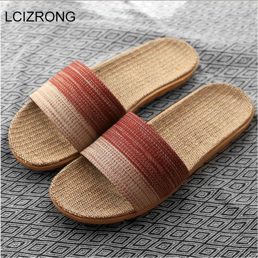 18 Colors Linen Beach Slippers Men Large Size Home Shoes Flip Flops Man Indoor Bathroom Slides Unisex Family Slippers soft slippers summer slippers