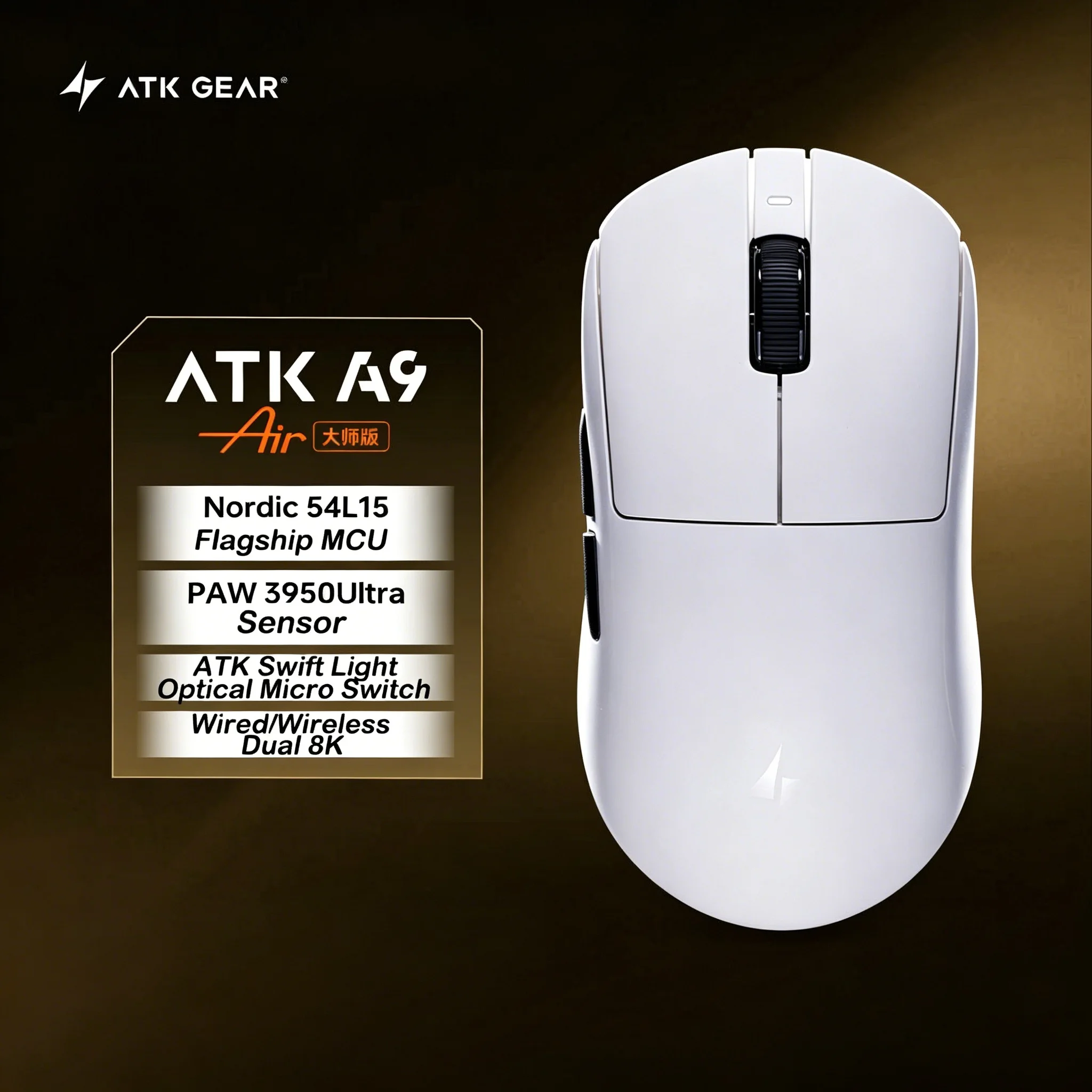 ATK DragonFly A9 Air Ultimate Wireless Gaming Mouse - High-Performance 42,000 DPI, 8KHz RGB with Ergonomic Design