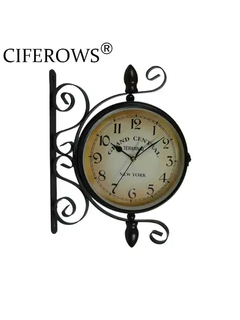 8-Inch Double-Sided Retro Station Wall Clock – Round Chandelier Design 1