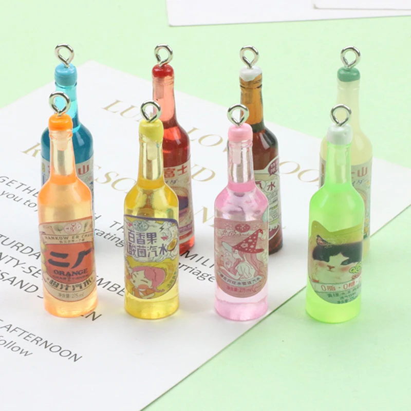 

10Pcs New 3D Wine Bottle Beverage Bottle Resin Charms Pendants for DIY Jewelry Making Keychain Phone Accessories