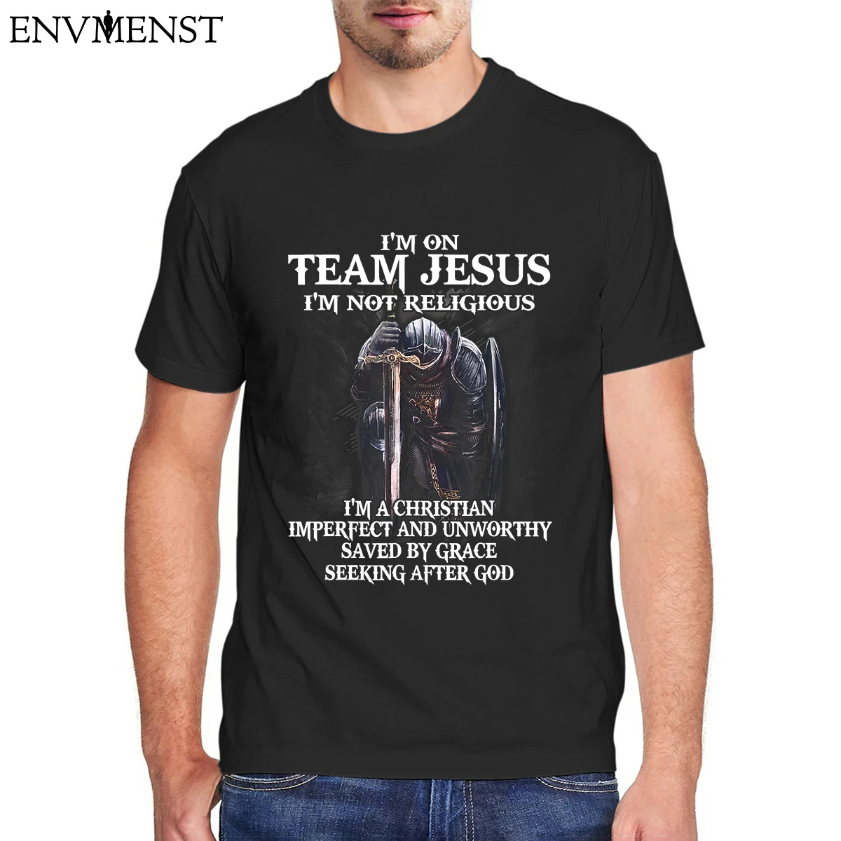 

Envmenst 100% Cotton Fashion Men Tops I'm On Team Jesus I'm Not Religious High Quality Oversized T-Shirt Tee Casual Streetwear