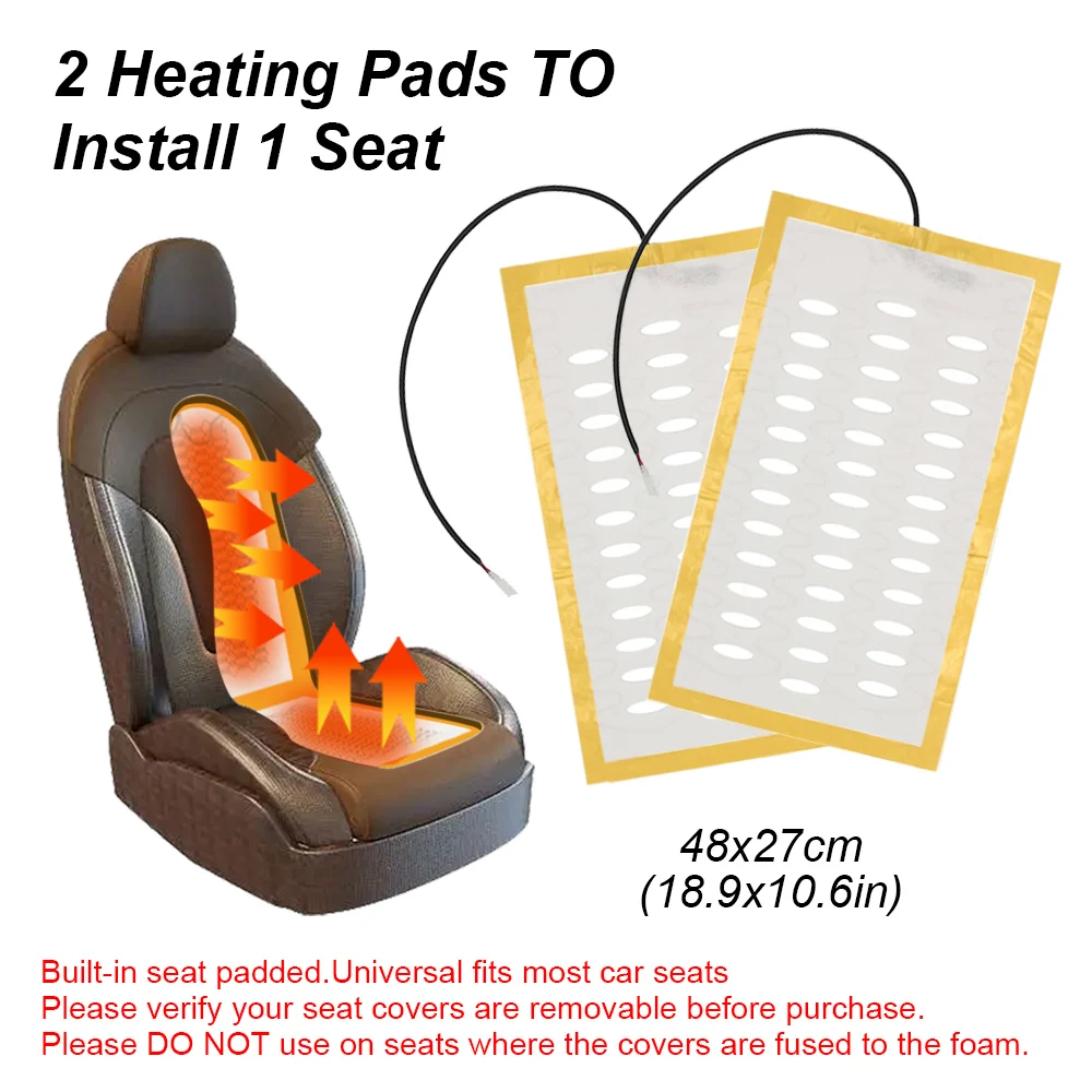 12V Universal Built-in Car Seat Heater Kit Fit 2 Seats Alloy Wire Heating Pads 3 Gear Square Control Switch Warmer Seat Cover 2
