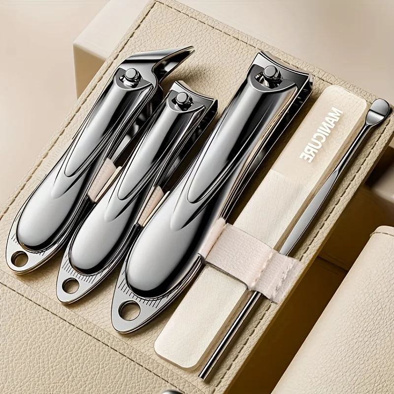5-in-1 Professional Stainless Steel Nail Clipper Kit, Concave Blade Edge, Oblique Clippers, Nail File