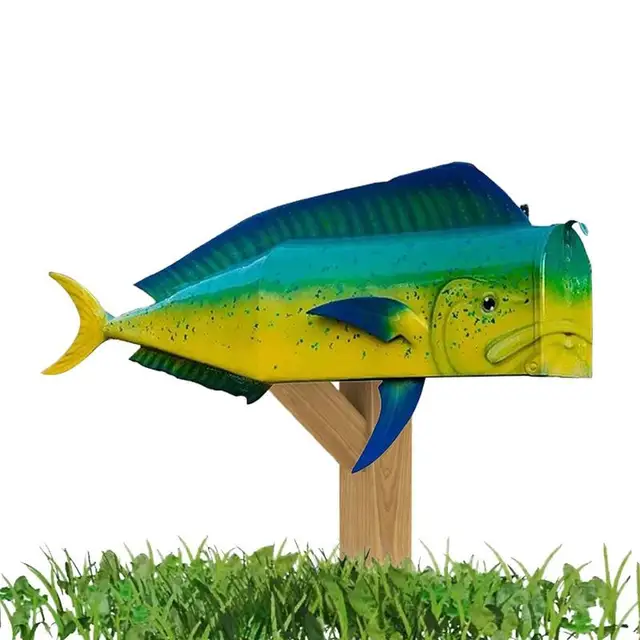 Fish Postabox Creative Vicces Vivid Design Garden Metal Postox Újrafelhasználható Színes Grafik Postafiók Kültéri Parkokhoz