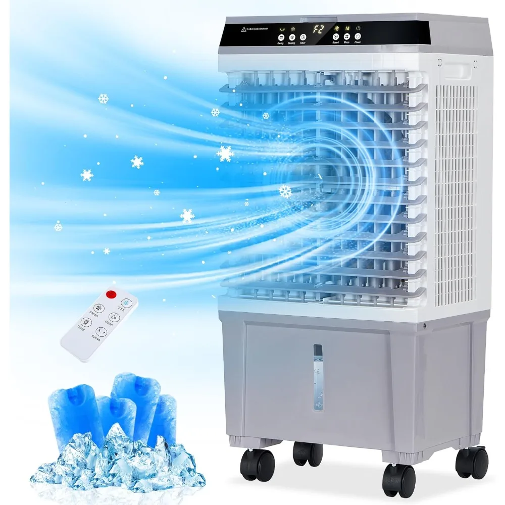 

Evaporative Air Cooler, Swamp Cooler with 5.3 Gallon Water Tank, 4 Ice Box, Remote, 12H Timer, 110°Oscillation
