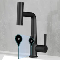 Waterfall Pull Out Kitchen Faucet Black Intelligent Digital Display Cold Hot Mixer Taps Rotatable Sink Lifting Basin Faucet 3