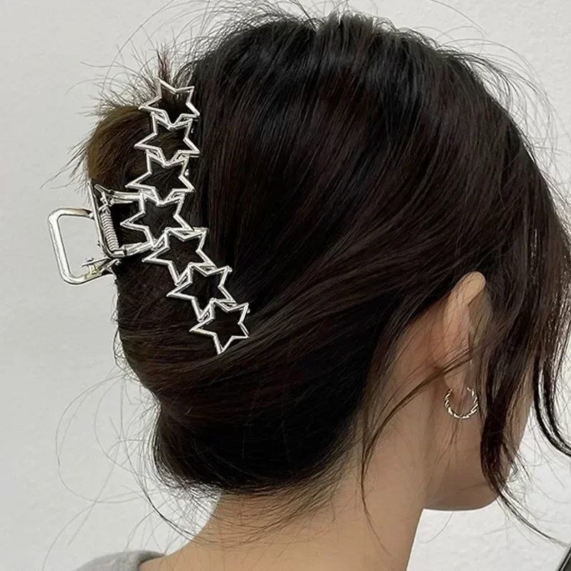 Silver Y2K Hollow Star Hair Claws Sweet Pentagram Heart Cool Girls Charm Trend Hair Clip for Women Aesthetics Hair Accessories