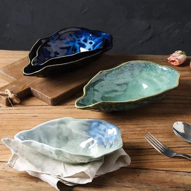 Japanese Kiln-changing Ceramic Flavor Dish Personalized Restaurant Hotel Oyster-shaped High-value Dessert Small Dish Dipping