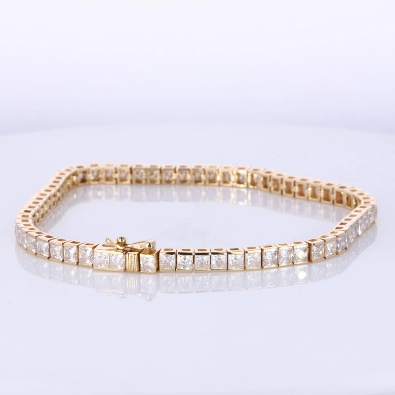 17CM Tennis Bracelets Real 14K Gold Jewelry Princess Cut Moissanite Diamond Wedding Bracelet Bangles for Women