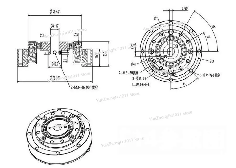 F14 하모닉 감속기, 100W 40 서보 모터/42 스테퍼 모터, 로봇 조인트 감속기와 호환 가능