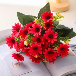 Artificial Daisy Gerbera Chamomile Flower Bouquet for Wedding and Home Decoration (Rose Red)