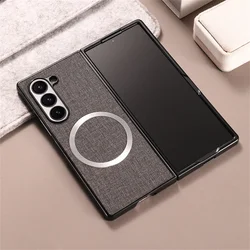 Premium Cloth Pattern Magnetic Case for Galaxy Z Fold Series with Wireless Charging Support (Gray)