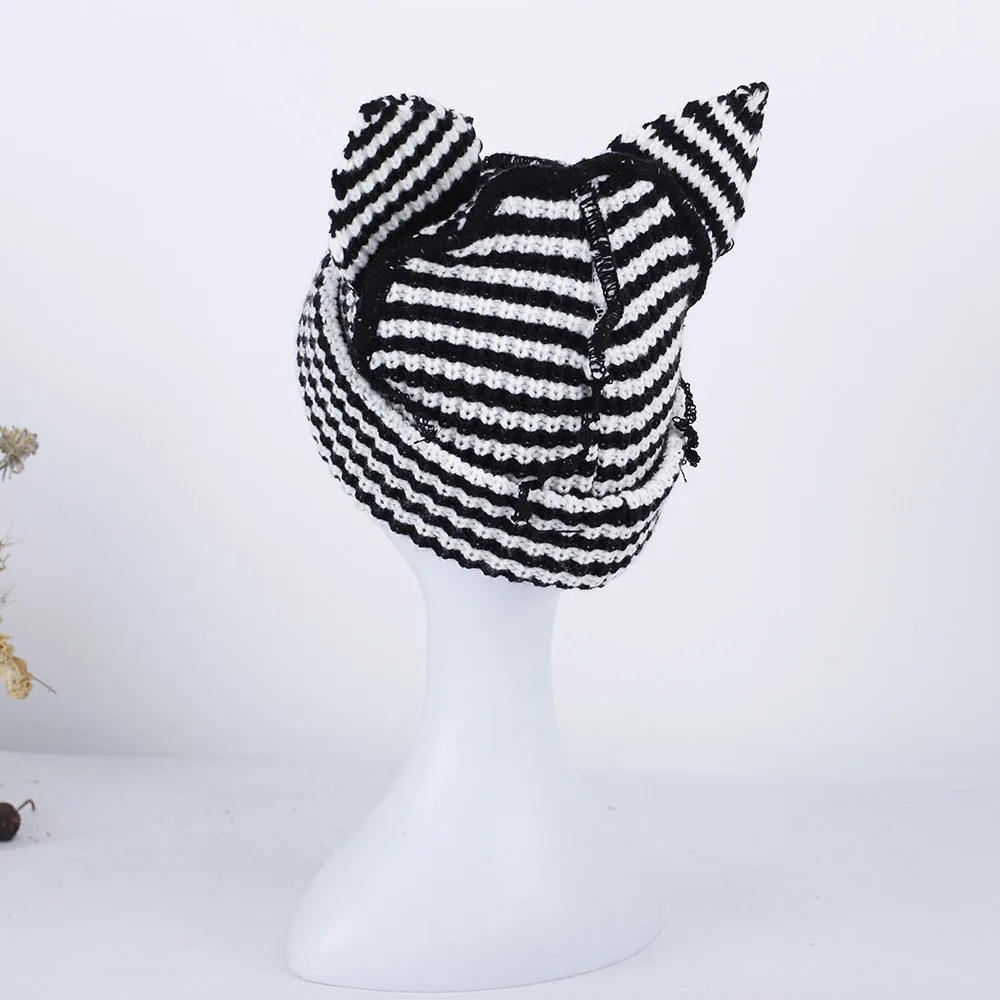 Gorro de lana de zorro para mujer, gorro de punto de ganchillo para disfraz, regalo de Navidad, Hip-hop, novedad de 2023