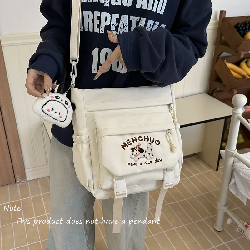 Dog Cartoon Embroidery Women's Shoulder Bags Cute Large Capacity Multiple Pockets Crossbody Bag Student Book Bag