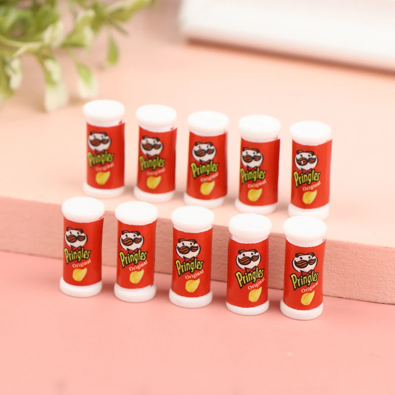 10Pcs 1:12 Dollhouse Miniature Food Snacks Simulation Potato Chips Bottle Modle Toy Pretend Play Kitchen Doll House Decoration