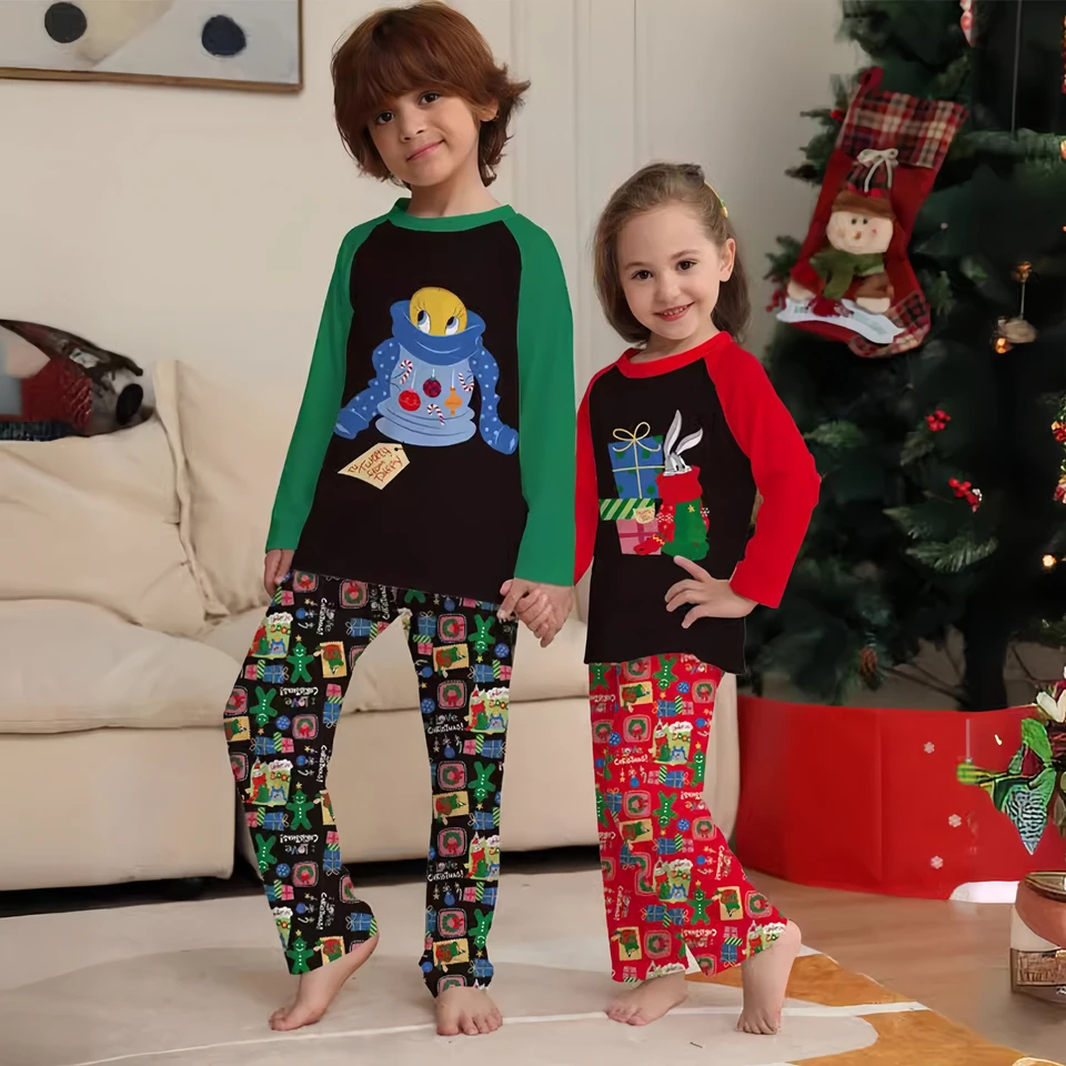 2024 Cartoon Anime Print Christmas Pajamas Matching Outfits for the Whole Family Cotton Pajama Baby Children Boy Girl Loungewear 3