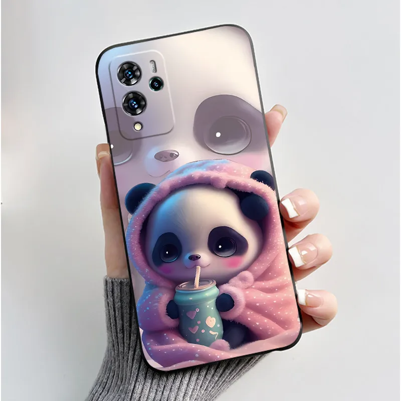 Aesthetic Pattern Black Silicone Phone Case - Love, Goldfish, & Rabbit Design, Shockproof Protection