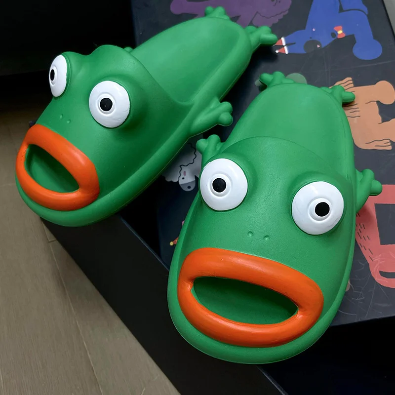 

Funny Frog Slippers Man Ins Beach Sandals 2023 New Slippers Women's Summer Slippers Outside Home Flip Flops Thick Sole Slides
