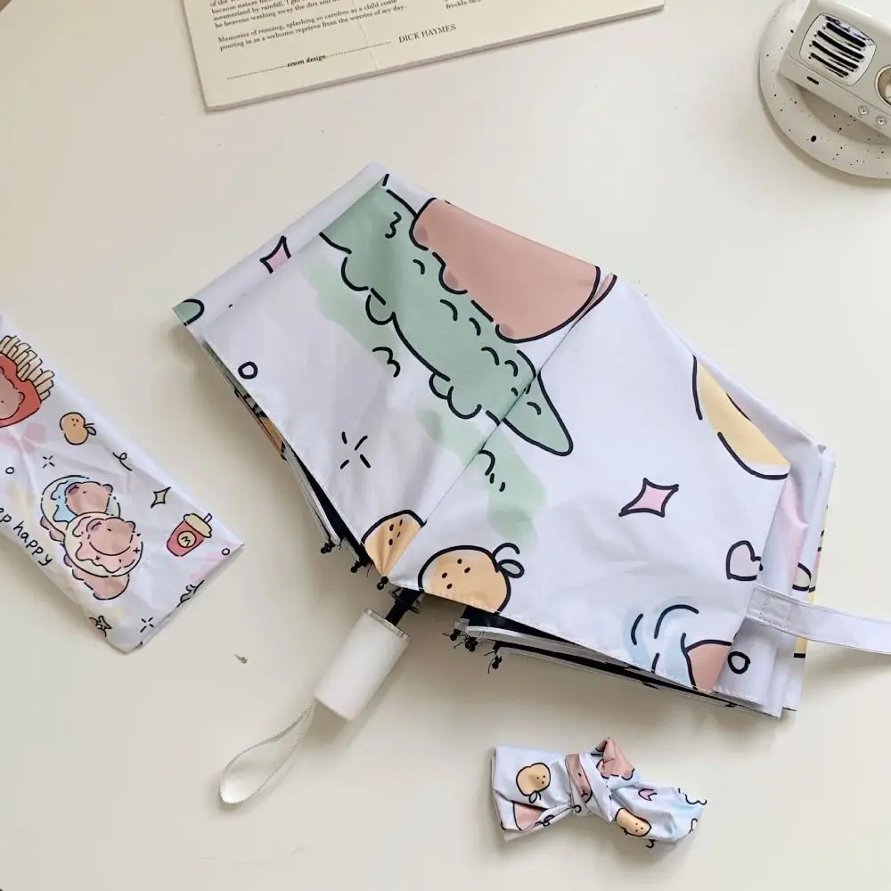Cute Dual-use Capybara Umbrella Folding Automatic Sunshade Umbrella 8 Ribs Foldable Rain Umbrella Women Girl