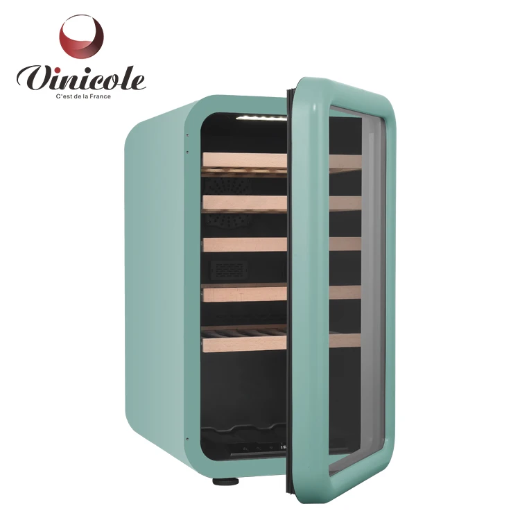 Glass Door Wine Cooler Freezer Household Champagne Durable Retro Compressor Table Wine Refrigerator With Beech Wooden Shelf