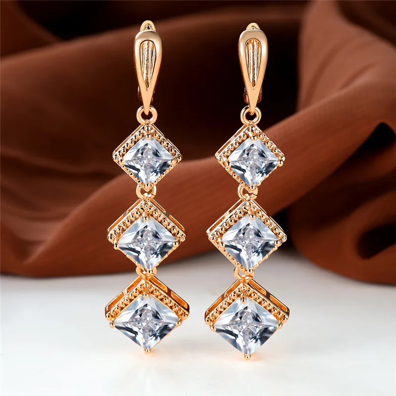Elegant Rose Gold Birthstone Dangle Earrings with Blue Zircon Stone