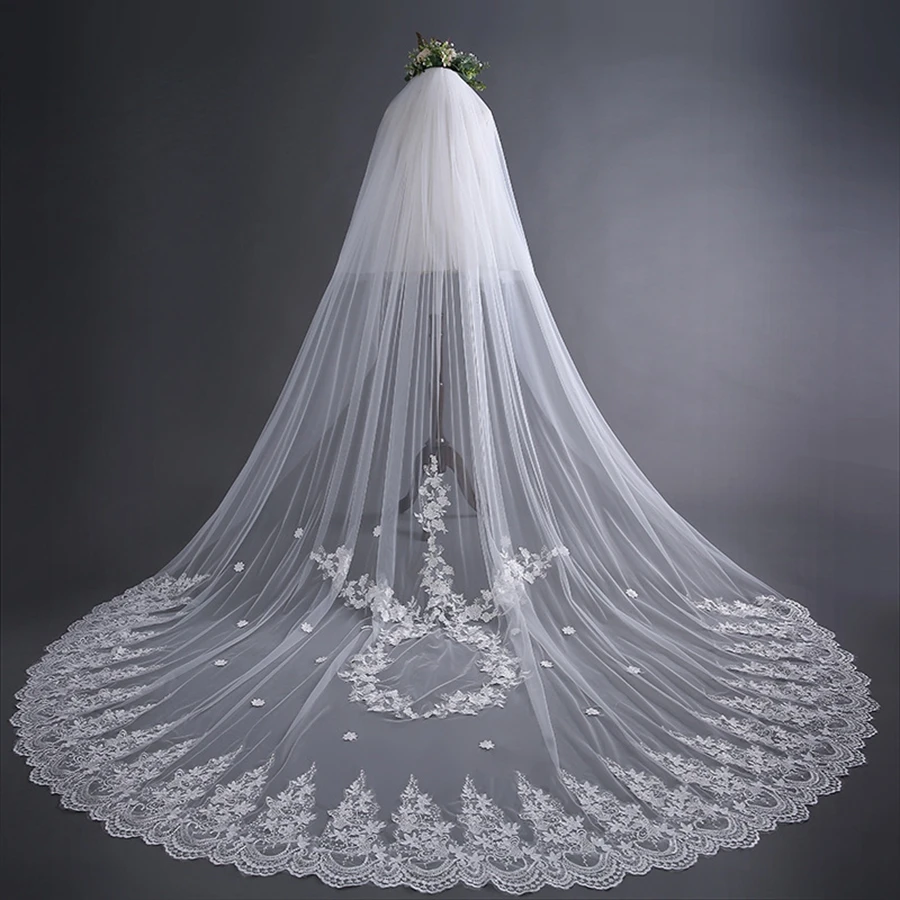 

New Arrival White Ivory Cathedral Wedding Veil Long Lace Edge Bridal Veil with Comb Wedding Accessories White Veil Bride veils