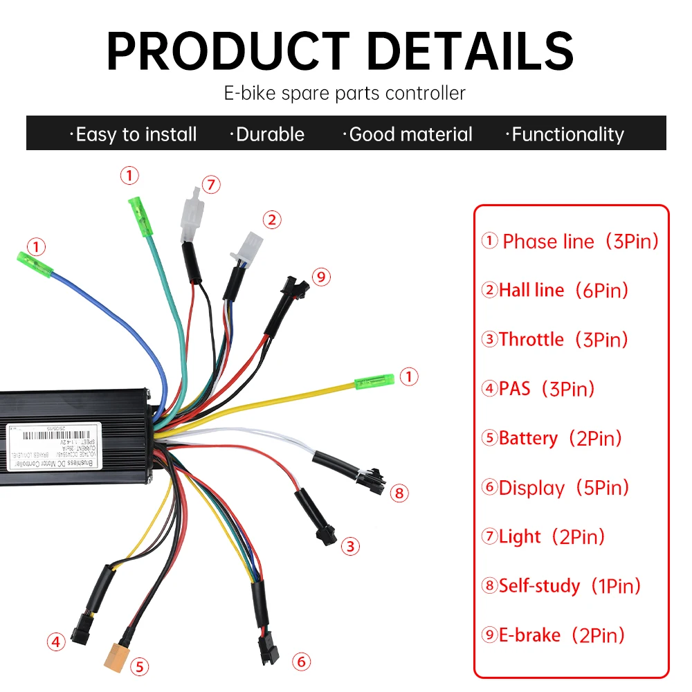 Ebike Controller 24V/36V/48V 250W/350W/500W/800W elektrische fiets motor geborsteld controller DC elektrische fiets controller e-bike accessoires borstelloze motor controller (kleur: 48V 800W