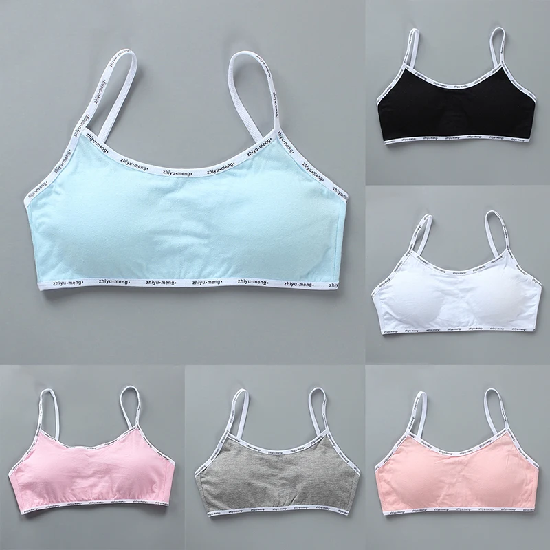 

8-16 Years Teen Girls Cotton Training Bra Puberty Schoolgirl Sports Bras Detachable Chest Pad Teenager Underwear Tube Top Vest