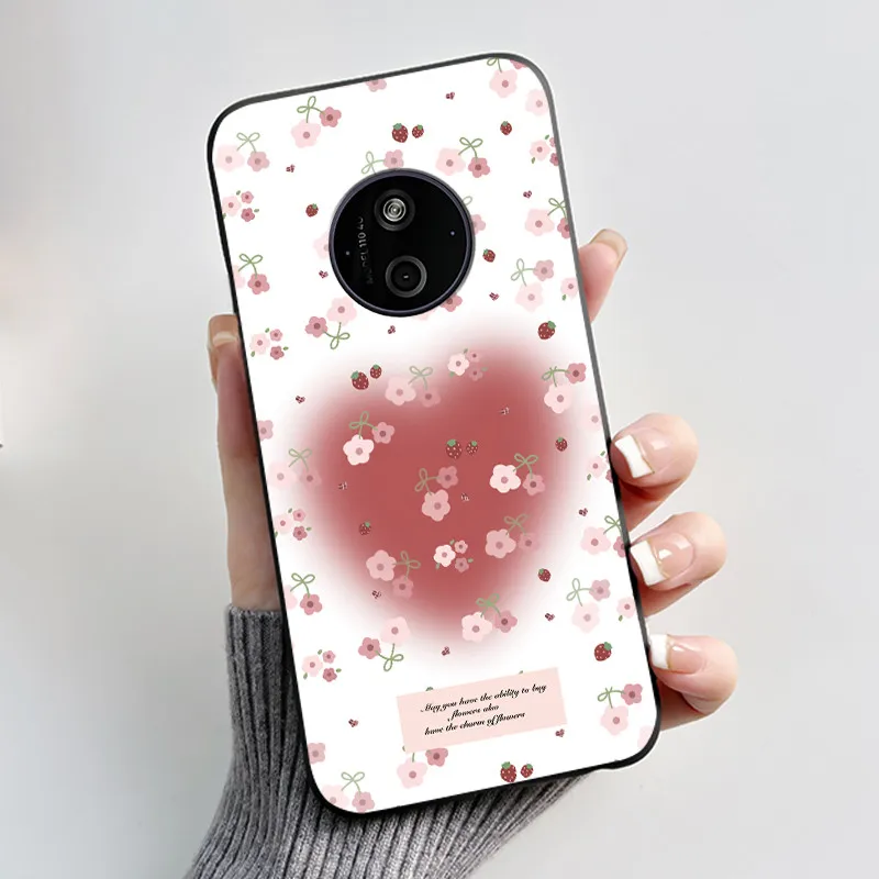 Floral Cartoon Design Soft Silicone Black Phone Case