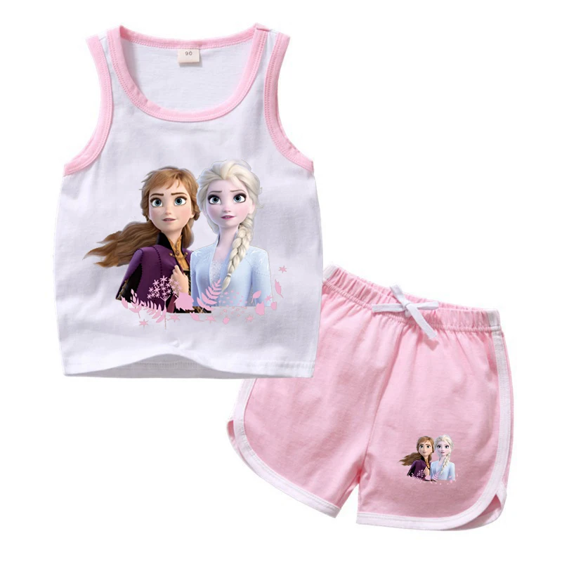 baby dress set for girl Frozen Baby Kids Clothing Sets Cartoon Girls Elsa Short Sleeve Cotton Baby Tops + Shorts 2Pcs Clothes Set Boys Summer Set baby outfit matching set