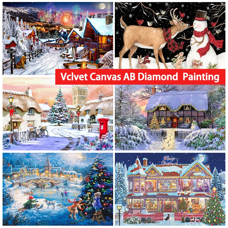 

Velvet Canvas AB 5D DIY Diamond Painting Fantasy Beautiful Christmas Scenery Mosaic Embroidery Home Cross Stitch Kit Home Decors