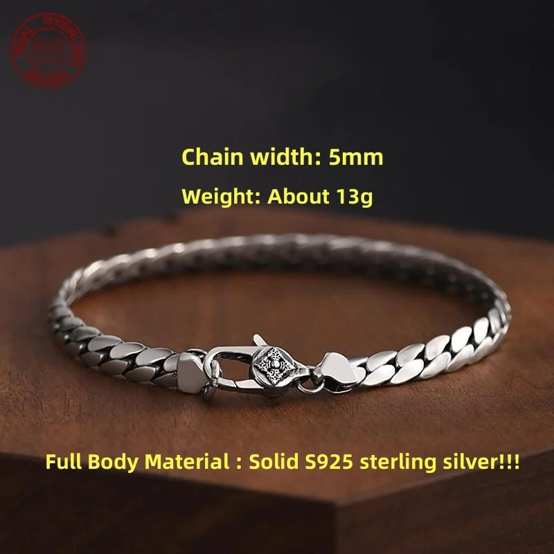 S925 Sterling silver fashion simple elegant Cuban bracelet for men and women handwoven riding crop chain jewelry gifts