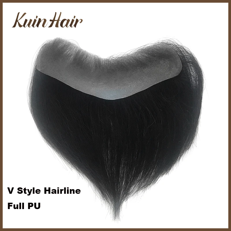 

Male Men's Capillary Prosthesis Straight Men V Style Front Hairline Full PU Thin Skin Indian Natural Remy Hair Replacement Units