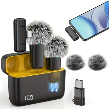 Microphone Lavalier Sans Fil avec Étui de Charge, Protection Anti-Vent en Polaire, Compatible avec les Téléphones, Ordinateurs Portables et Appareils Électroniques, avec Micro à Réduction de Bruit