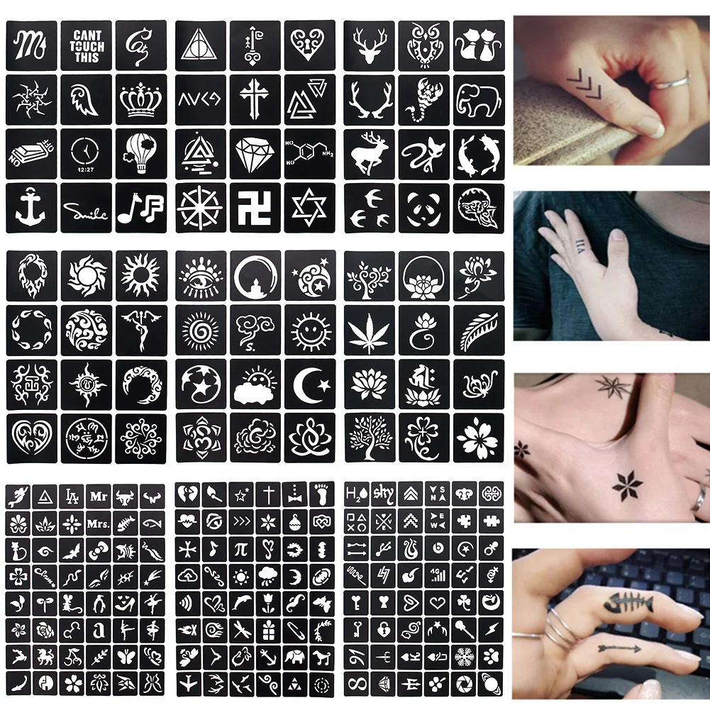 Airbrush Glitter Tattoo Stencil Women Girl Men Drawing Template Small Cute Flower Cartoon Animal Henna Tattoo Stencil