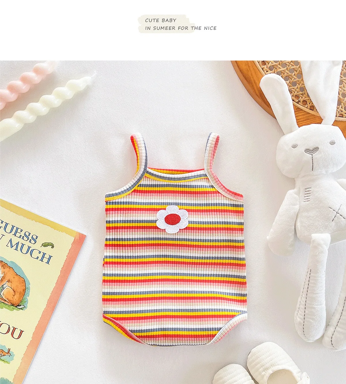 Ircomll 2-teiliges Sommerkleidung für Neugeborene, Mädchen, Schlinge, einteilig, bunte Streifen, Overall, Kleinkind-Tanktop, Träger-Onesies – Detail 5
