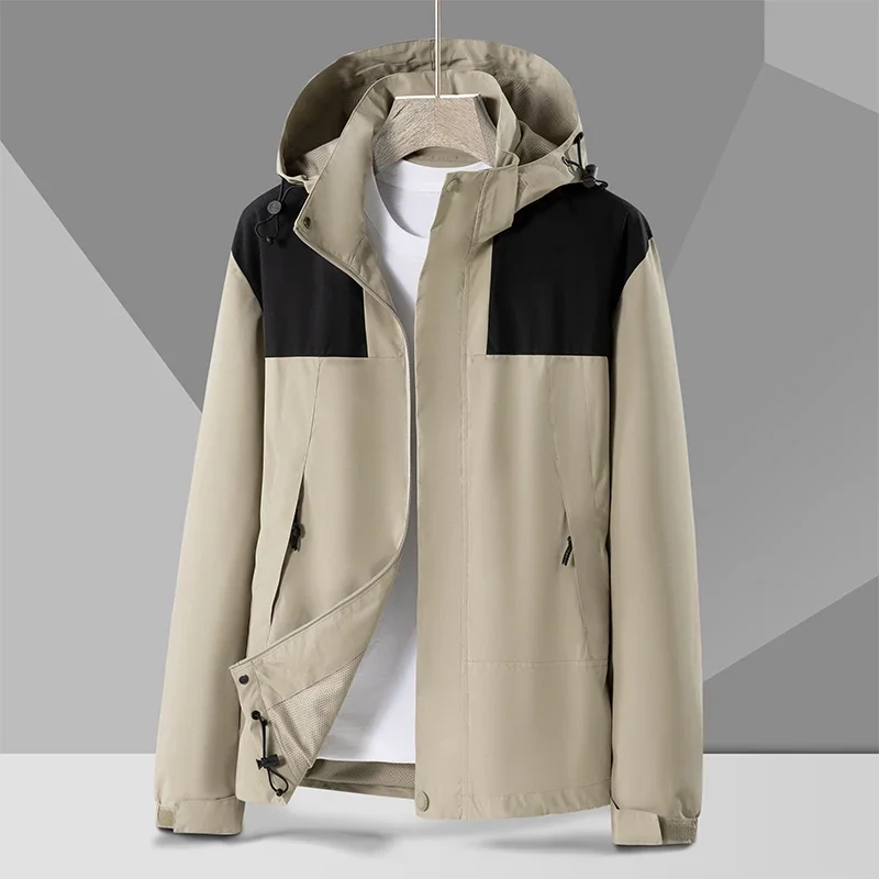 방수 커플 윈드브레이커 자켓 남녀 공용 경량 아웃도어 하이킹 코트 봄 가을 낚시 레인코트 탈부착 후드